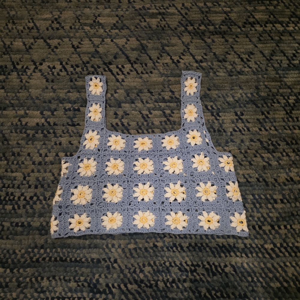 Altar'd State Blue and White Crochet Tank Top